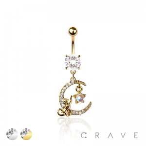 316L SURGICAL STEEL MULTI CZ MOON CAT STAR BELLY BUTTON NAVEL RING 